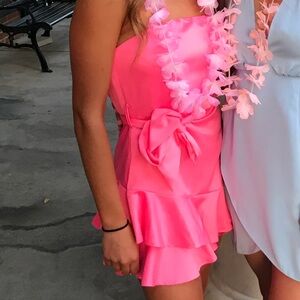 Hot Pink Silky Strapless Dress